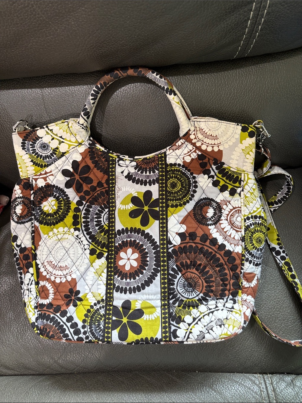 Vera Bradley crossbody bag in brown, black and olive floral